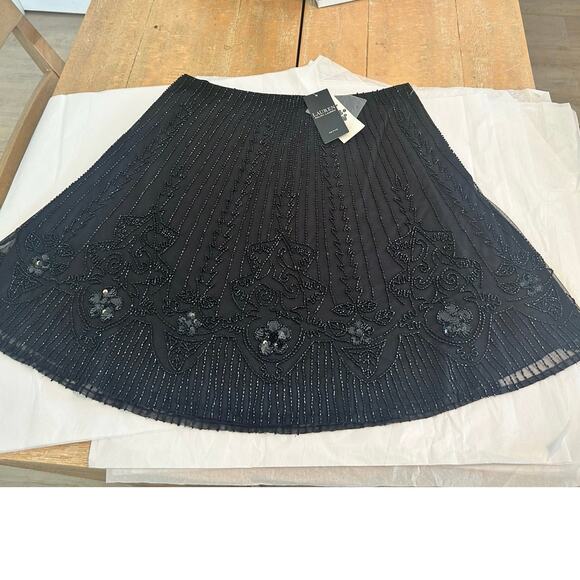 Lauren Ralph Lauren Black Beaded Mesh A-Line Skirt, 8 petite NEW Holiday wear - Picture 6 of 11